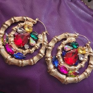 Colorful Bamboo Rhinestone Earrings